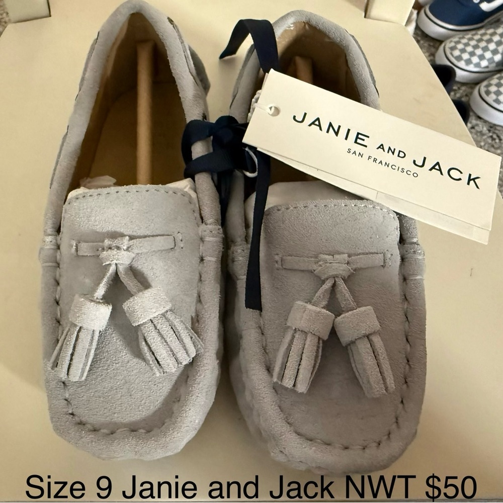 Janie and Jack Light Blue/Gray Kids Moccasins